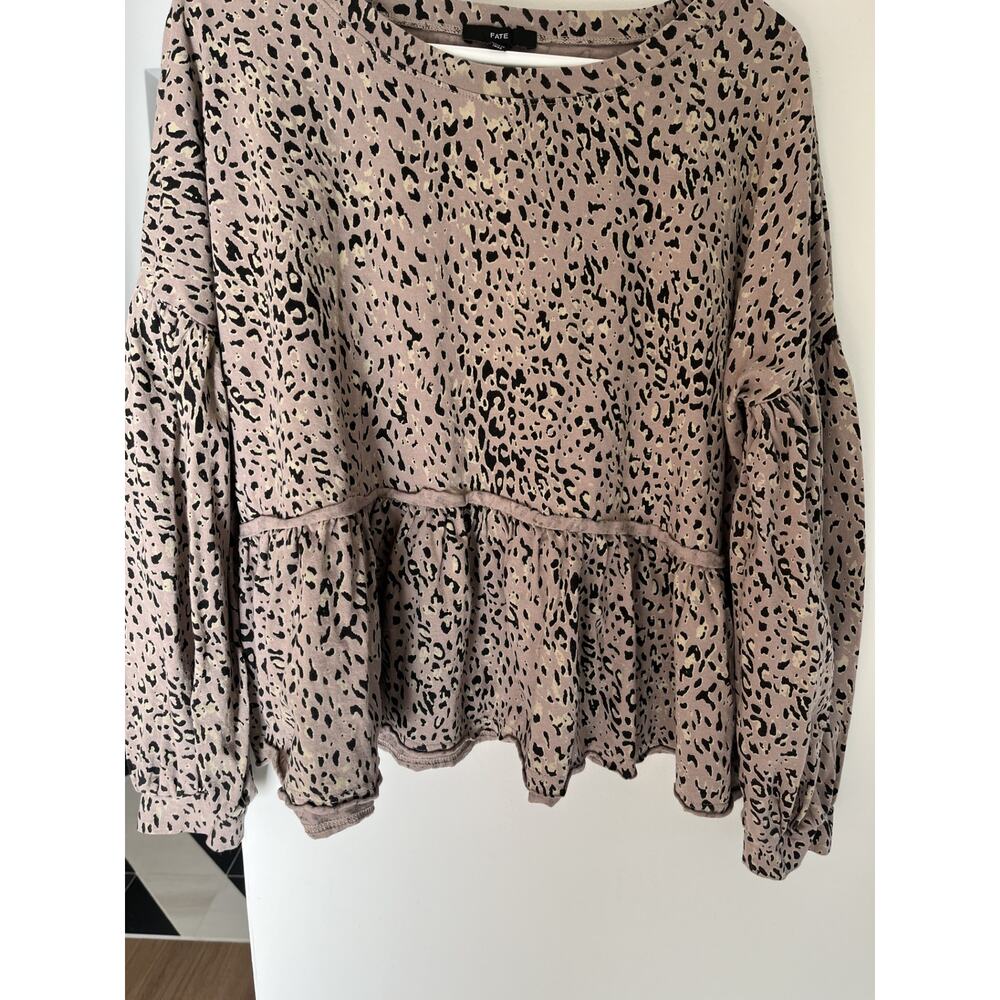Baby Doll Fate Womens Top  L Animal Print Ruffle Cotton Boho Cottage